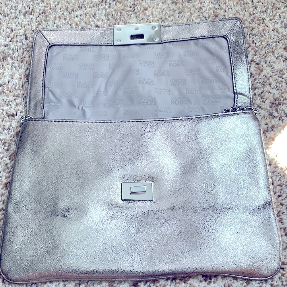 Michael Kors clutch purse metallic large clutch shoulder purse for party or prom - Picture 8 of 17